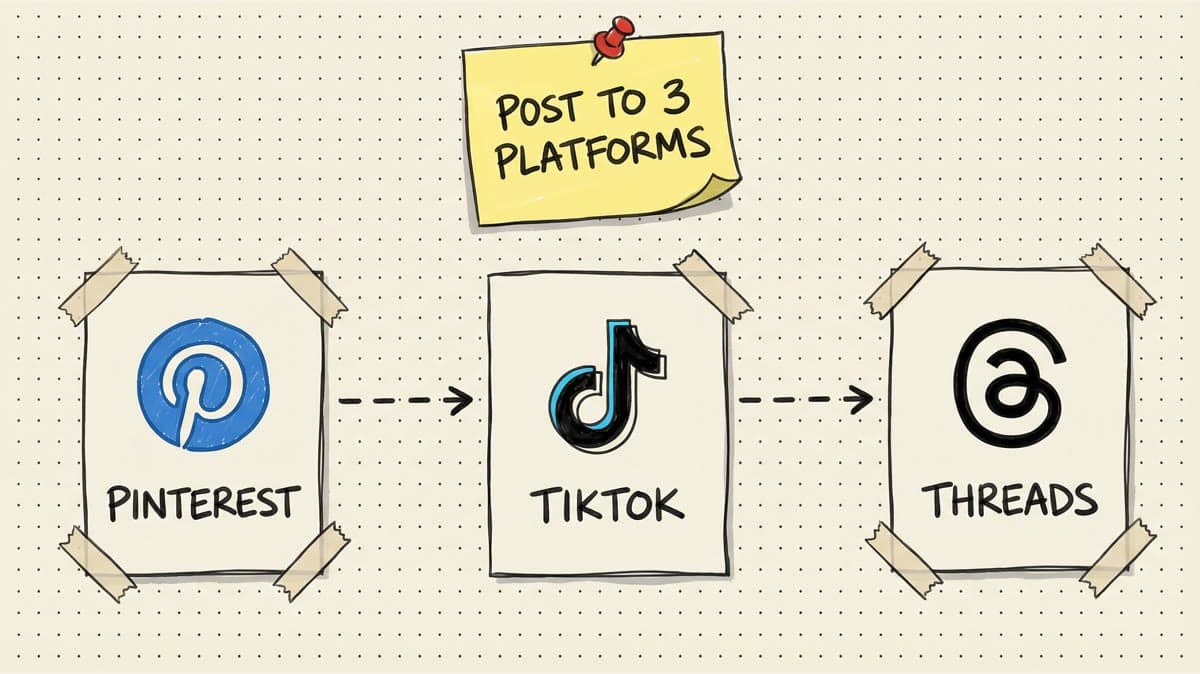Pinterest, TikTok, and Threads scheduler workflow diagram