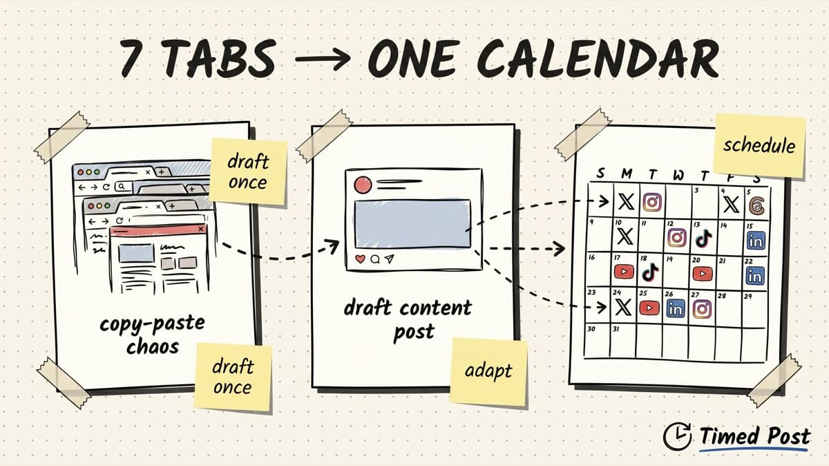 How to Schedule Posts to Multiple Social Media Platforms at Once (Without the 7-Tab Workflow) - Timed Post Blog